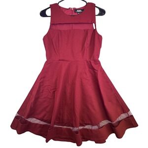 LuLu's Dress Women's Medium Red Burgundy Mesh Skater Sleeveless Fit & Flare